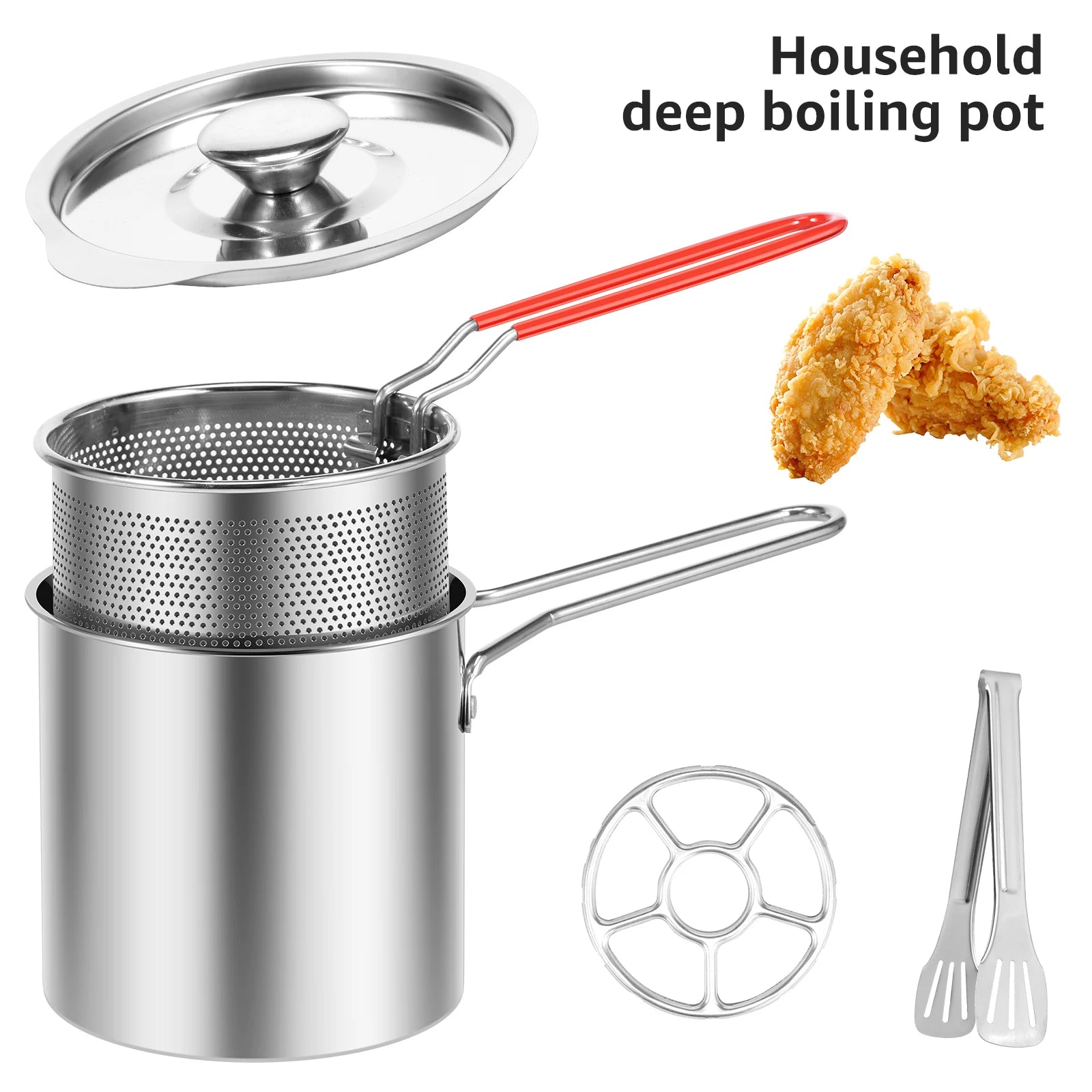 1200ml Stainless Steel Frying Pot with Strainer Basket | Deep Oil Fryer Pot with Anti-Scald Handle