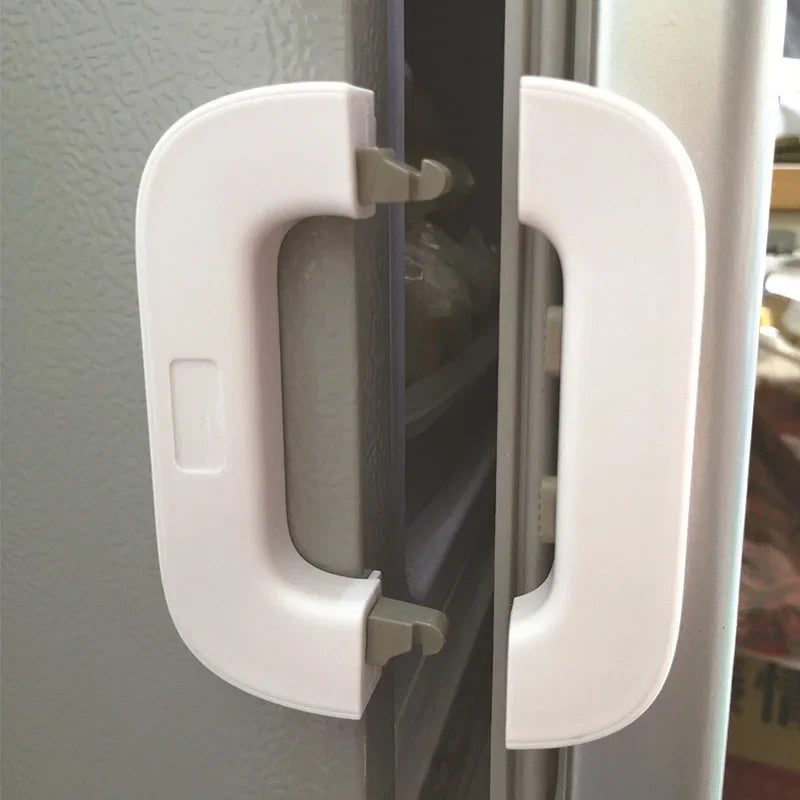 Premium Fridge & Refrigerator Door Lock for Child Safety | Self-Adhesive Double-Press Lock | Baby-Proof Cabinet & Freezer Safety Lock for Home Kitchen
