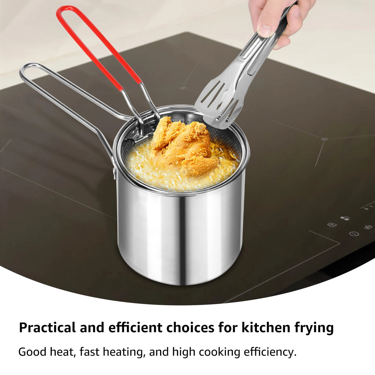 1200ml Stainless Steel Frying Pot with Strainer Basket | Deep Oil Fryer Pot with Anti-Scald Handle