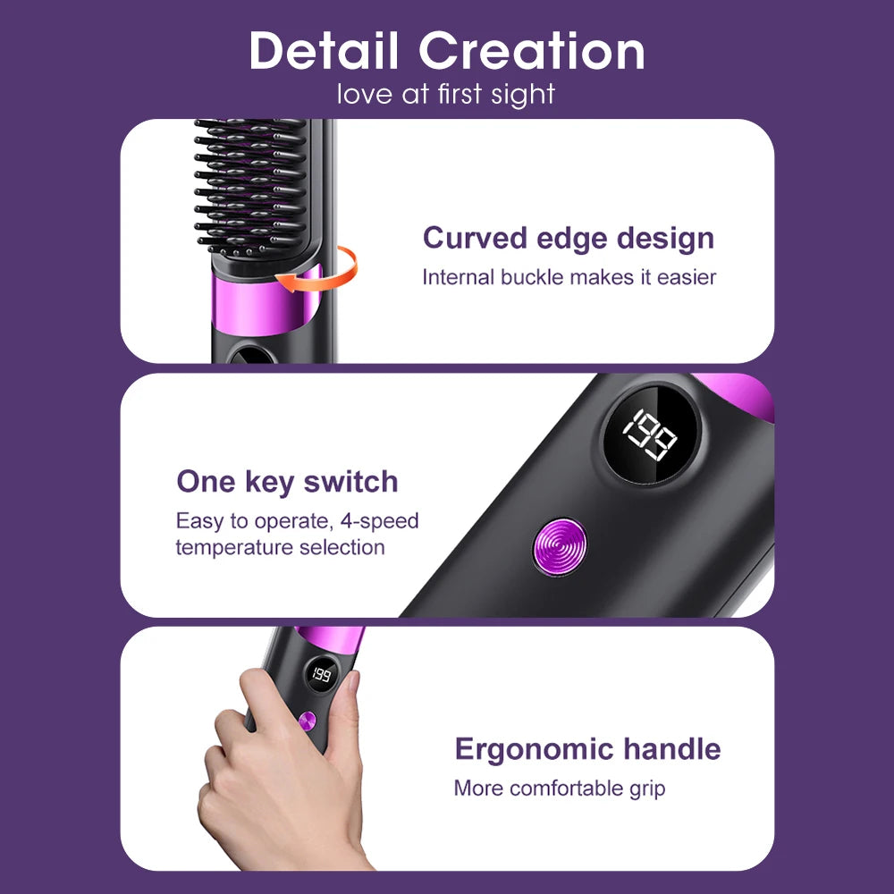 2-in-1 Electric Hair Straightening Brush & Curling Comb | Heated Styling Comb | Anti-Scald Hair Tool