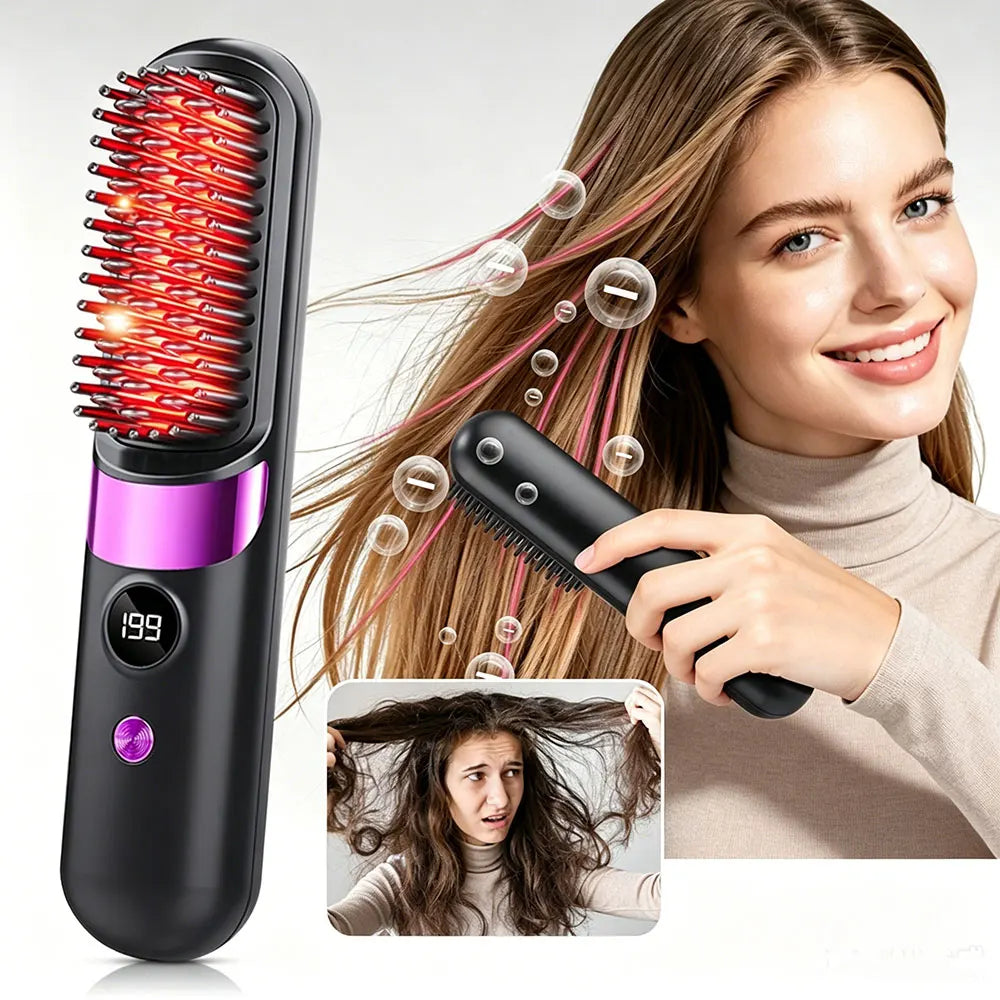 2-in-1 Electric Hair Straightening Brush & Curling Comb | Heated Styling Comb | Anti-Scald Hair Tool