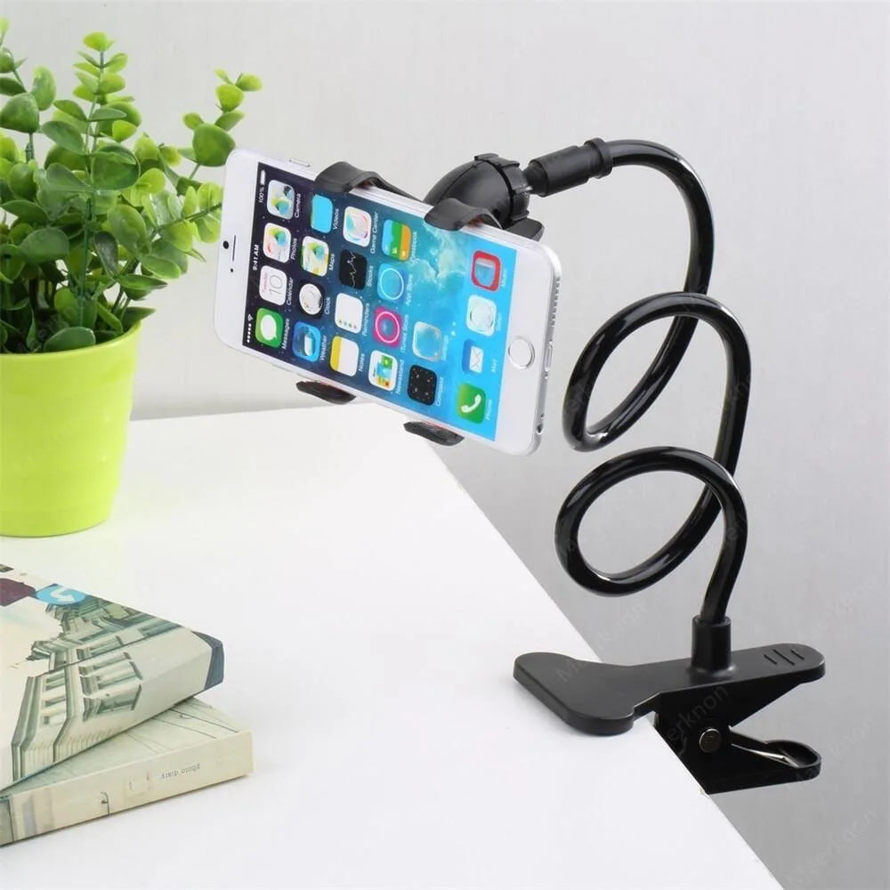 Universal Flexible Phone Stand Holder | Adjustable Snake-Arm Mobile Clip Mount | Hands-Free Phone Holder for Desk, Bed, Dashboard & More