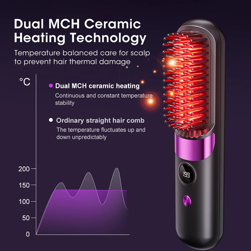 2-in-1 Electric Hair Straightening Brush & Curling Comb | Heated Styling Comb | Anti-Scald Hair Tool