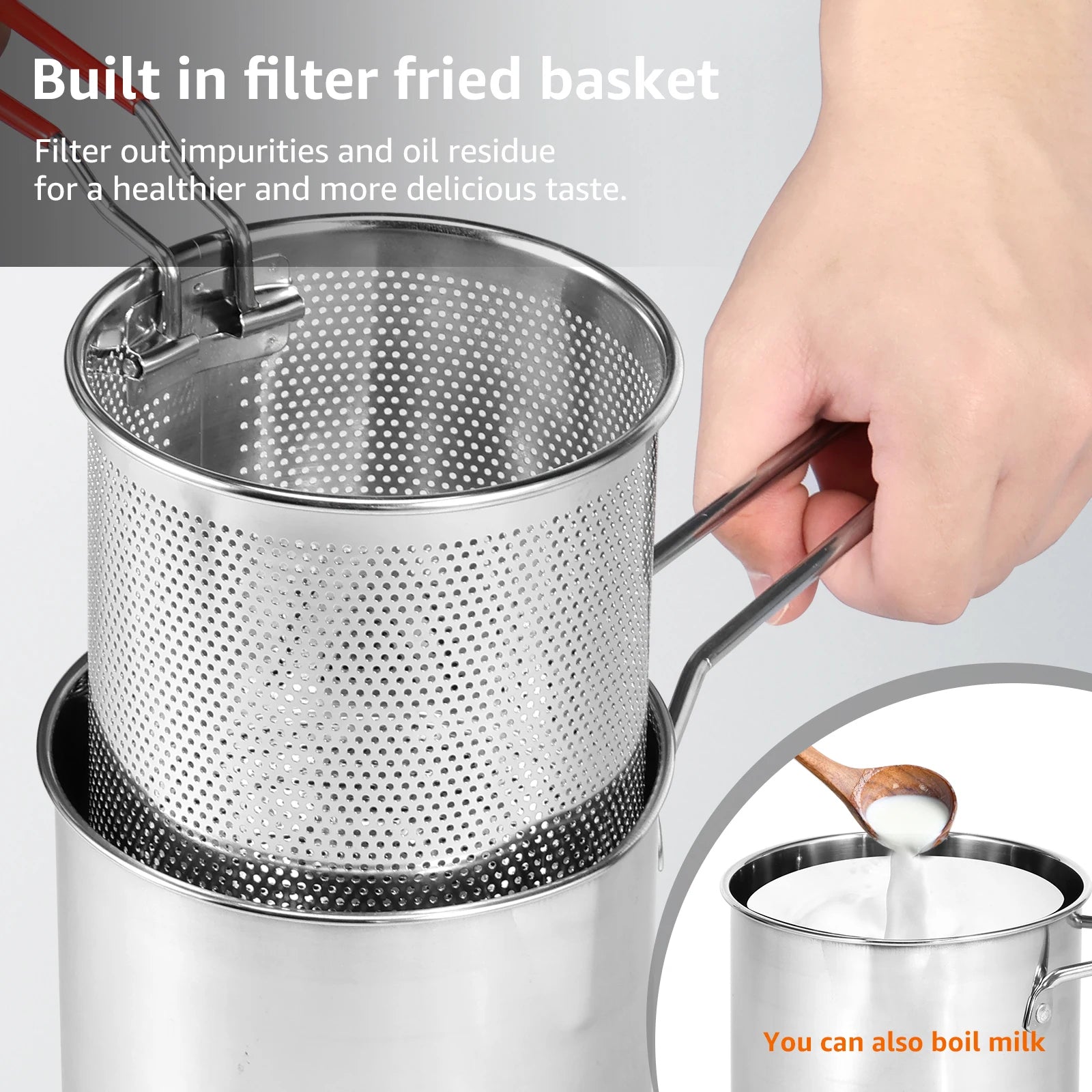 1200ml Stainless Steel Frying Pot with Strainer Basket | Deep Oil Fryer Pot with Anti-Scald Handle